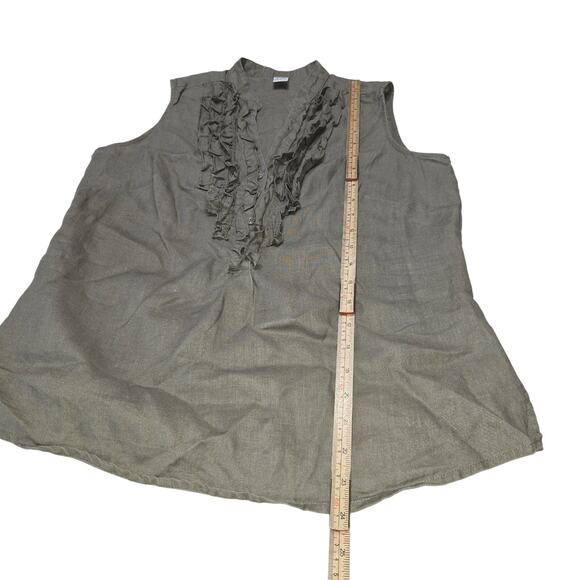Richard Malcolm Women Medium 100% Linen Top Casual Neutral Ruffle Taupe Vacation - Picture 4 of 9